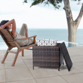 HAOYYE Outdoor PE Wicker Side Table with Storage, Brown Rattan Patio End Table with Lid and Steel Frame, Weatherproof Square Container for Garden Tools, Toys, Furniture Covers, Backyard or Balcony Use